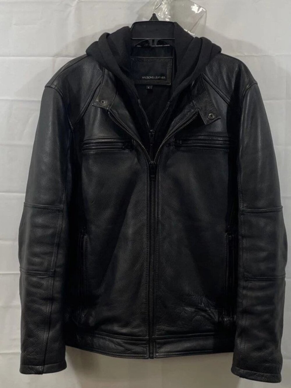 Vintage Wilson’s Leather Motorcycle Jacket Hooded Black Heavy Thinsulate Men's L